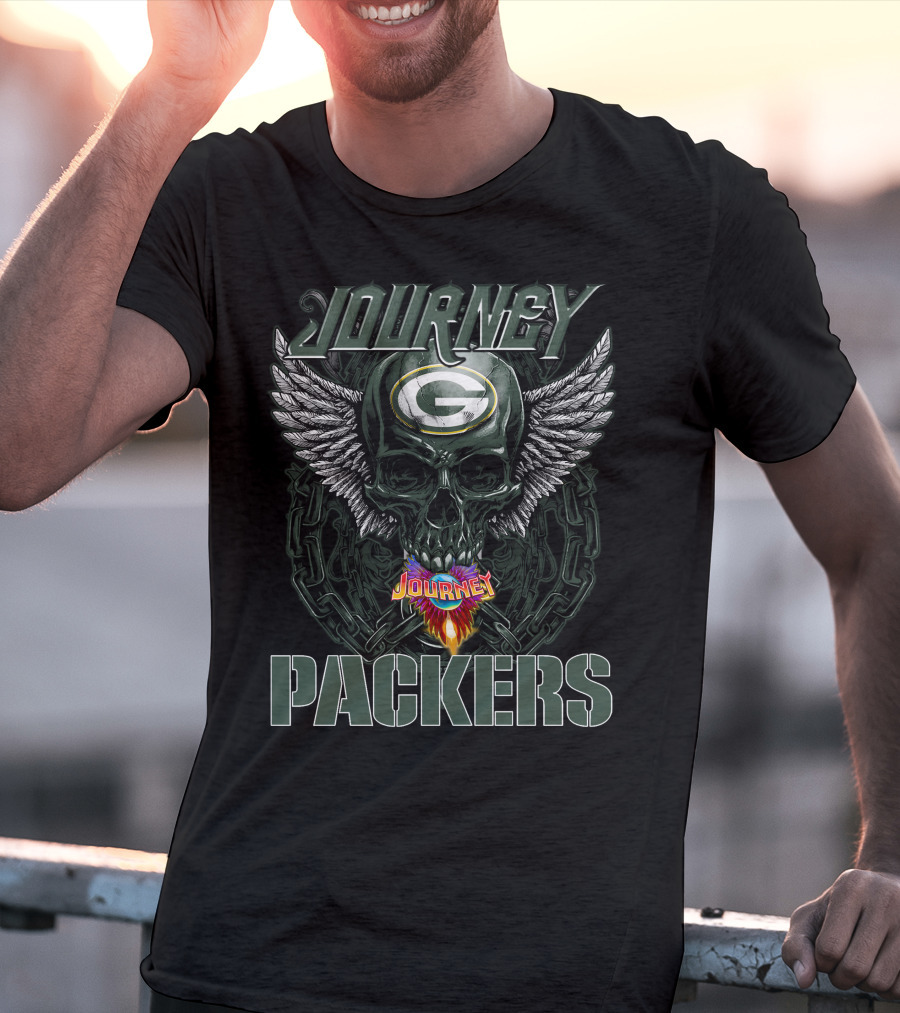 Journey Green Bay Packers Skull Wings Logo And Chains T-Shirt