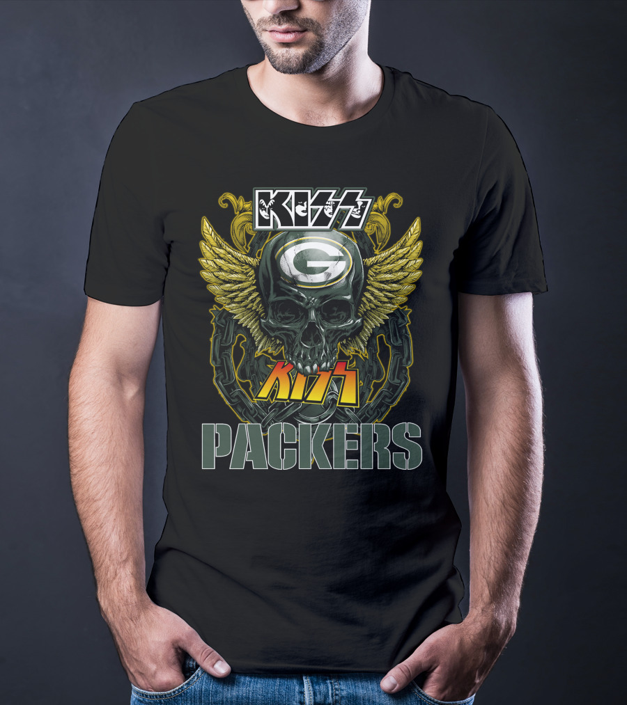 Kiss Green Bay Packers Skull Winged Helmet Packers T-Shirt