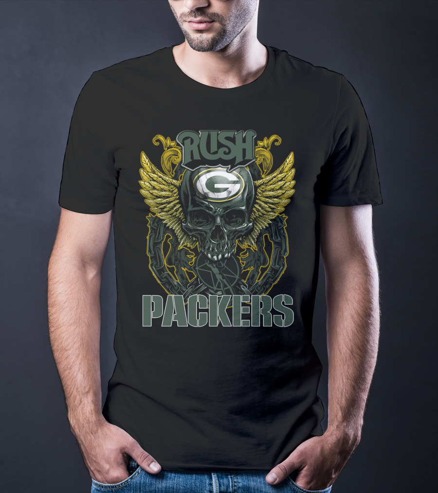 Rush Green Bay Packers Skull Wings Chain T-Shirt