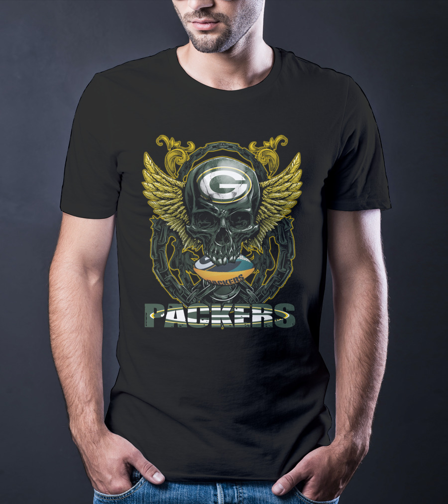 Packers Skull With Wings And Football Helmet T-Shirt