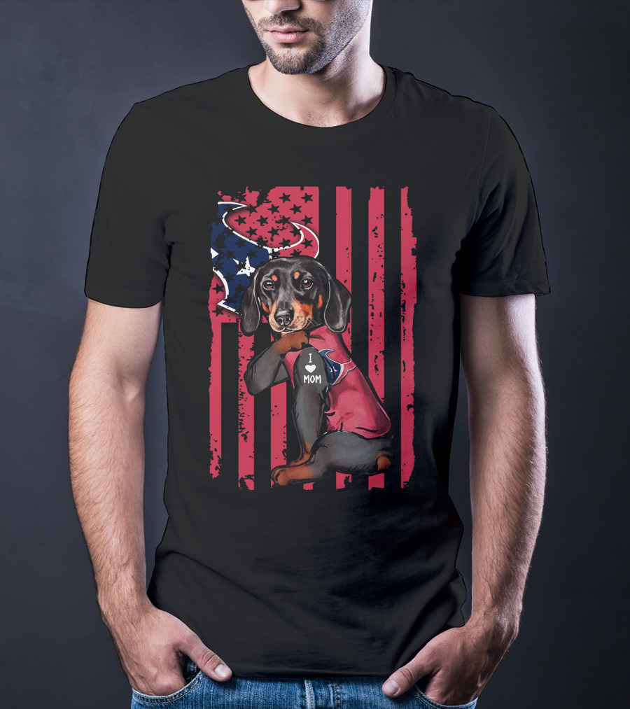 Dachshund I Love Mom Houston Texans Usa Flag Football T-Shirt