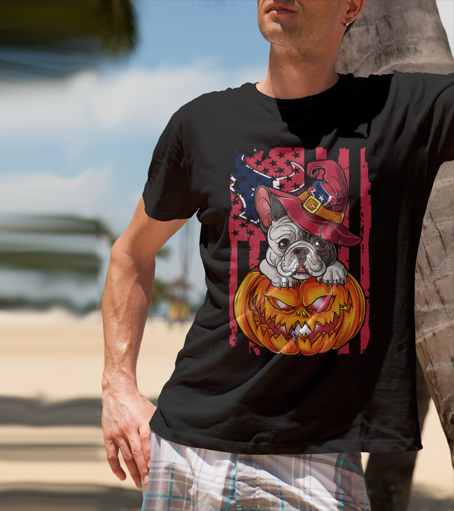 Hlw Bulldog Houston Texans Halloween Pumpkin Background T-Shirt