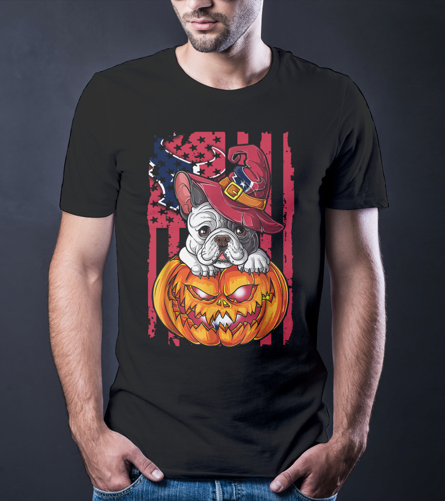 Hlw Bulldog Houston Texans Halloween Pumpkin Background T-Shirt