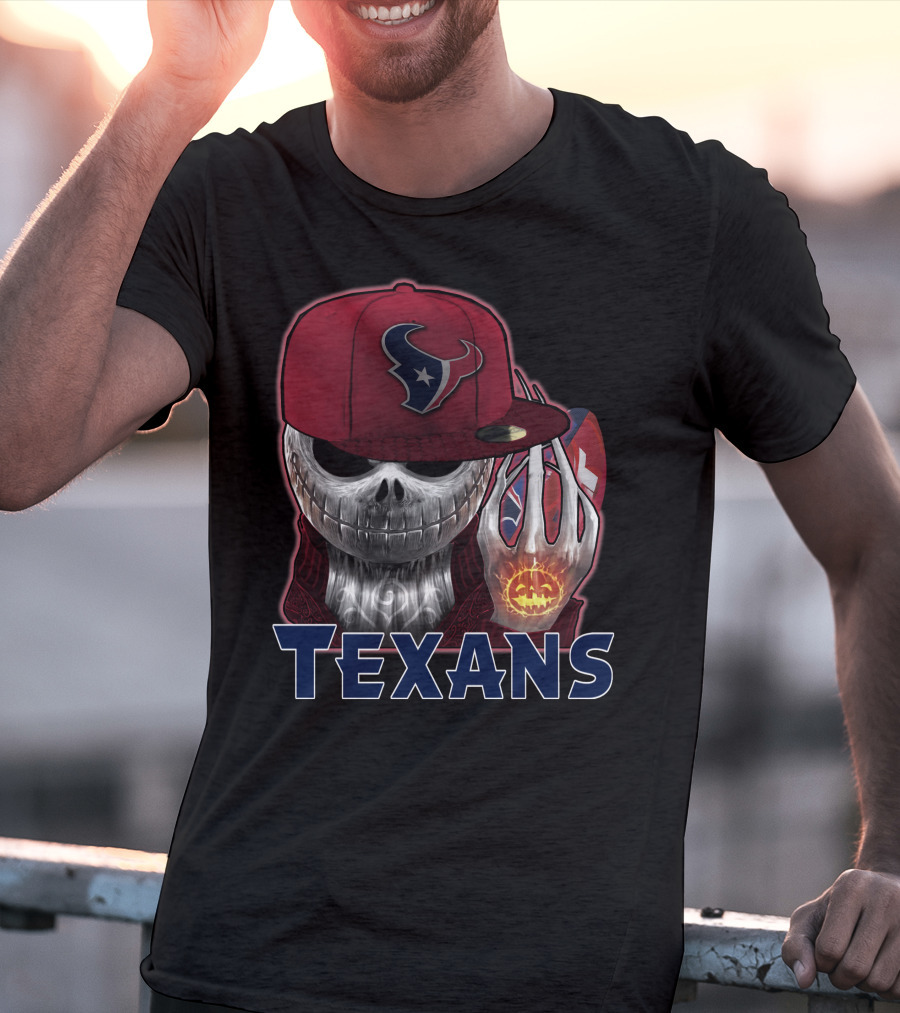 Texans Skull With Houston Cap And Pumpkin Football T-Shirt