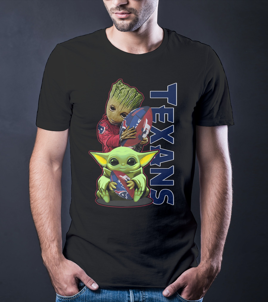 Grzd Houston Texans Groot And Baby Yoda Football Fan T-Shirt