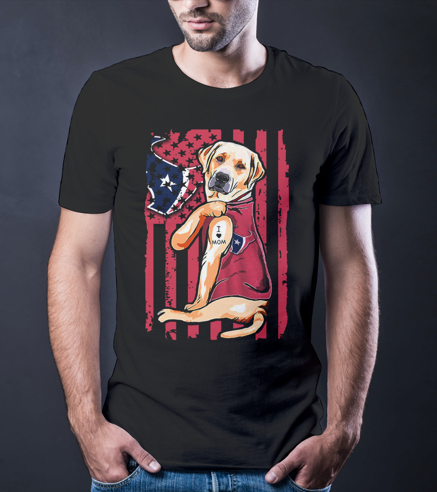 Labrador Retriever I Love Mom Houston Texans American Flag T-Shirt