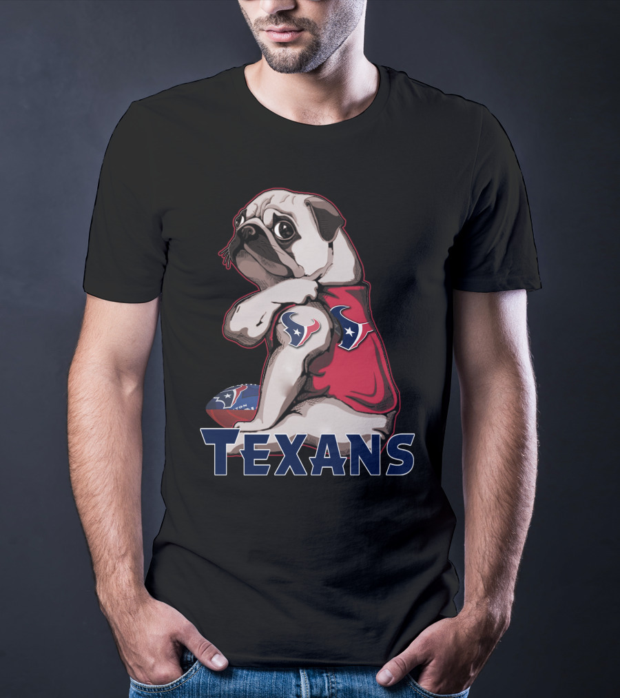 Pug Texans Football Team Fan T-Shirt