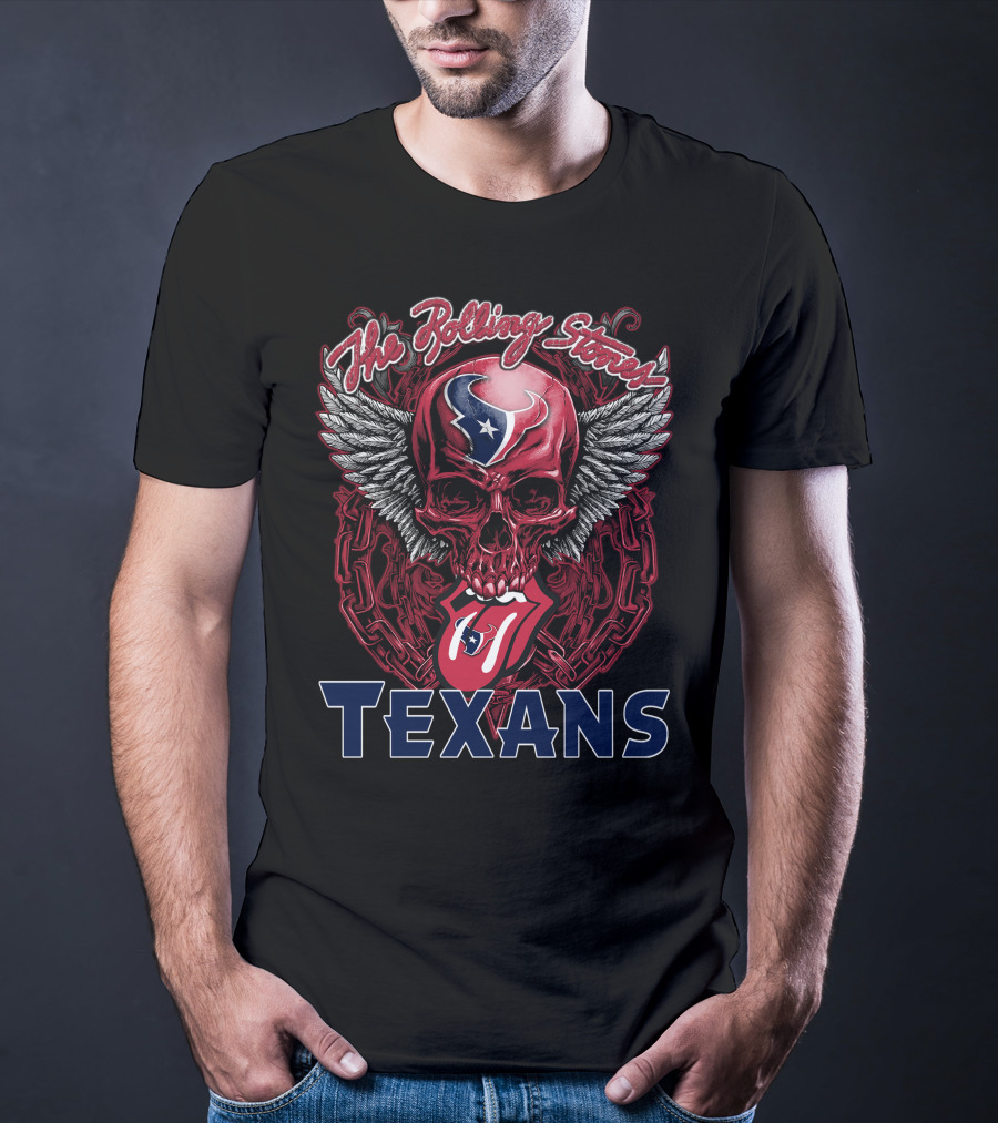The Rolling Stones Houston Texans Skull Winged Logo Tongue T-Shirt