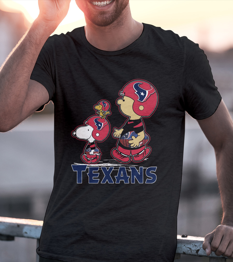 Snpfootball Texas Snoopy And Woodstock With Houston Texans Helmets And Football T-Shirt