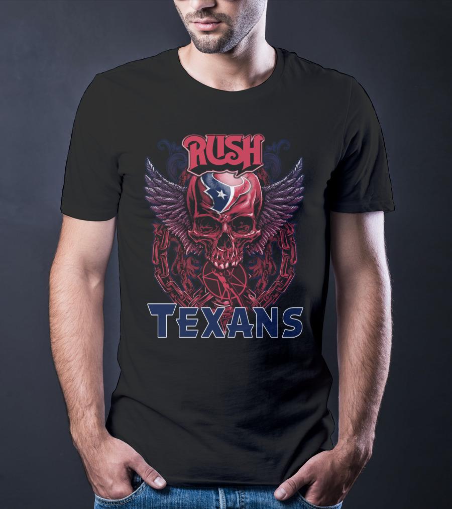Rush Houston Texans Skull With Wings And Chains T-Shirt