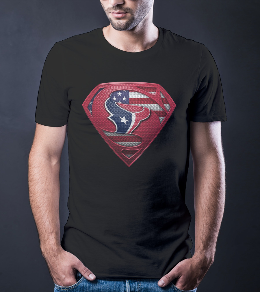 Houston Texans Superman Logo American Flag T-Shirt