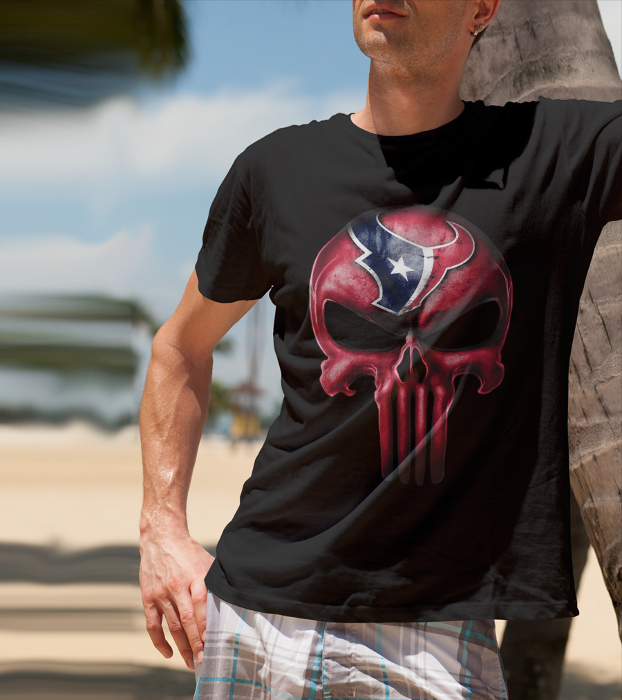 Skull Houston Texans Logo Red And Blue Fusion T-Shirt