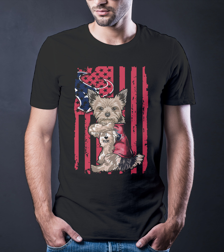 Yorkshire Terrier I Love Mom Houston Texans Flag T-Shirt