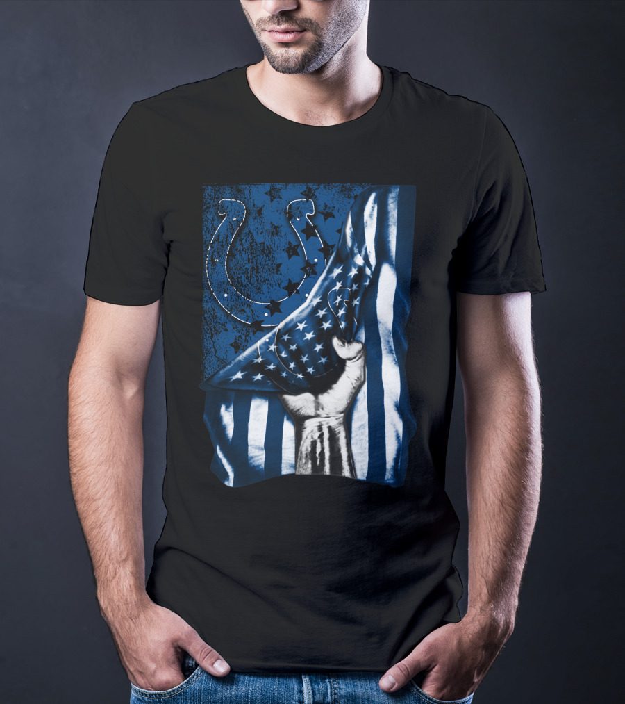 Indianapolis Colts Horseshoe American Flag Hand T-Shirt