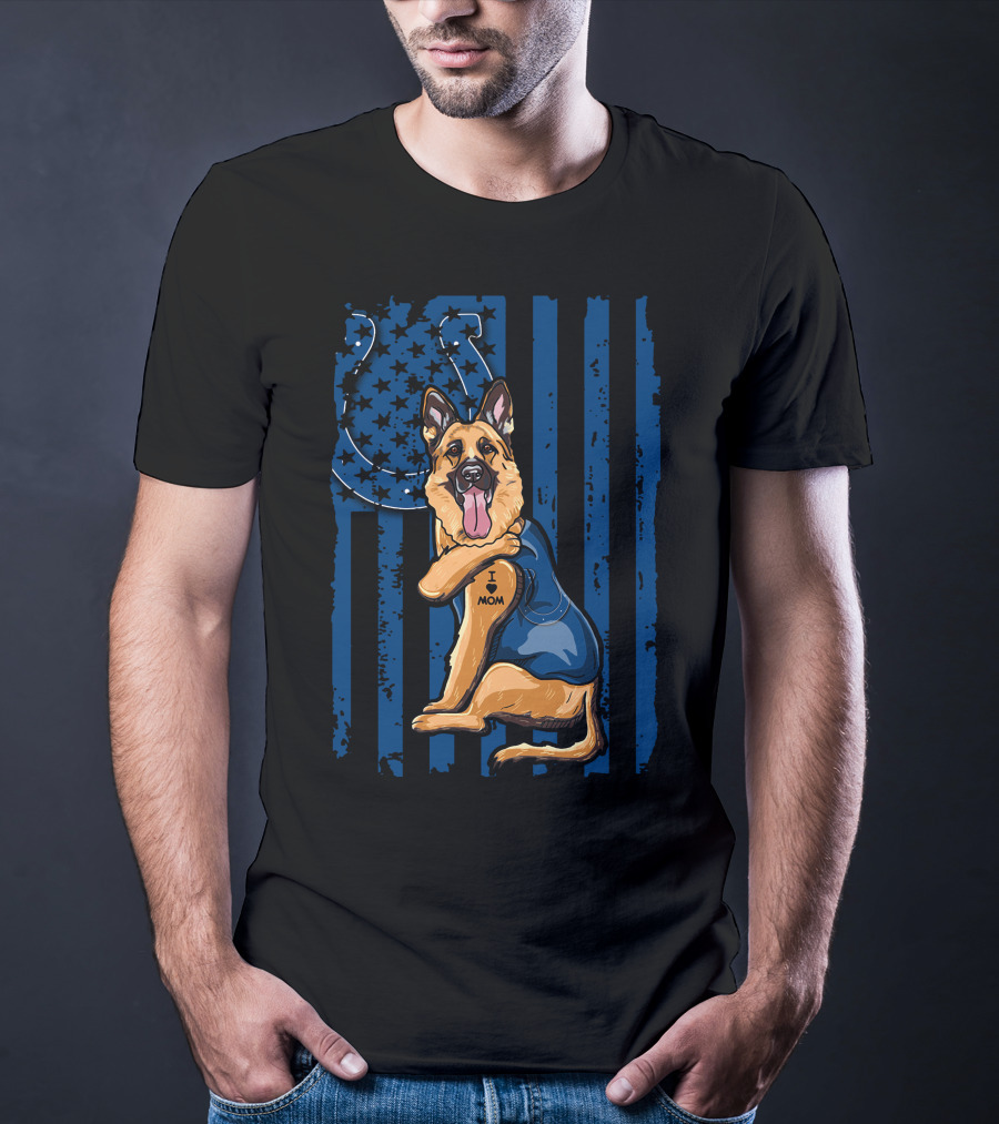 German Shepherd Colts Flag Tattoo I Love Mom T-Shirt