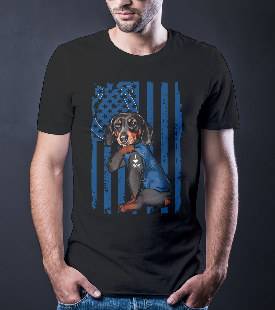 Dachshund I Love Mom Indianapolis Colts T-Shirt