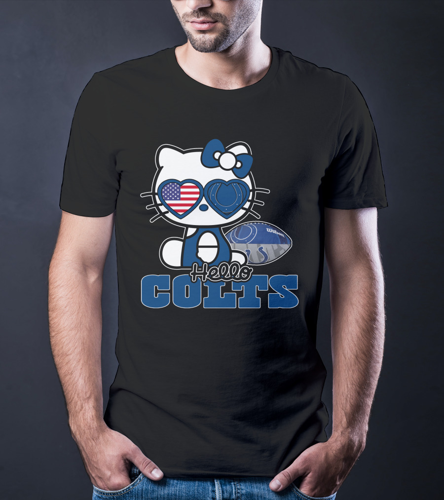 Hellokitty Colts Heart Glasses Football USA Flag T-Shirt