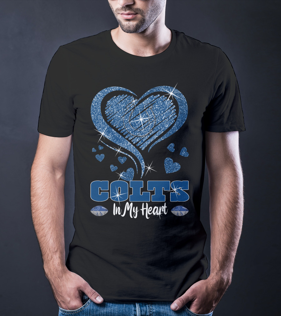 Colts In My Heart Indianapolis Logo Blue Hearts Sparkle T-Shirt