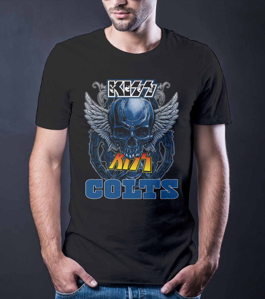Kiss COLTS Skull Winged Design Indianapolis Colts T-Shirt