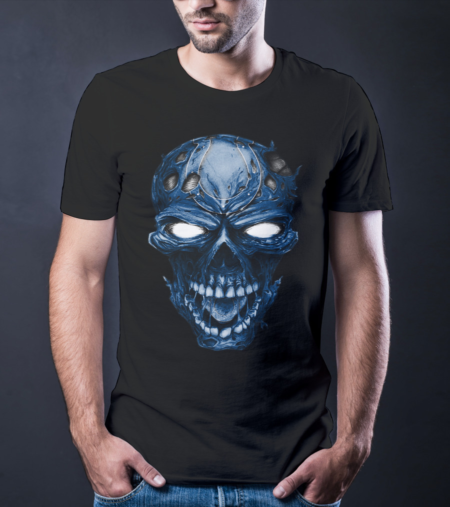 Skull Indianapolis Colts Blue Intense Face T-Shirt