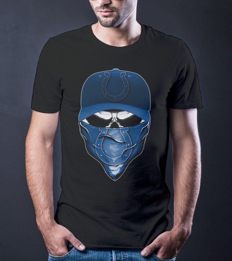 Skull With Indianapolis Colts Cap And Bandana T-Shirt
