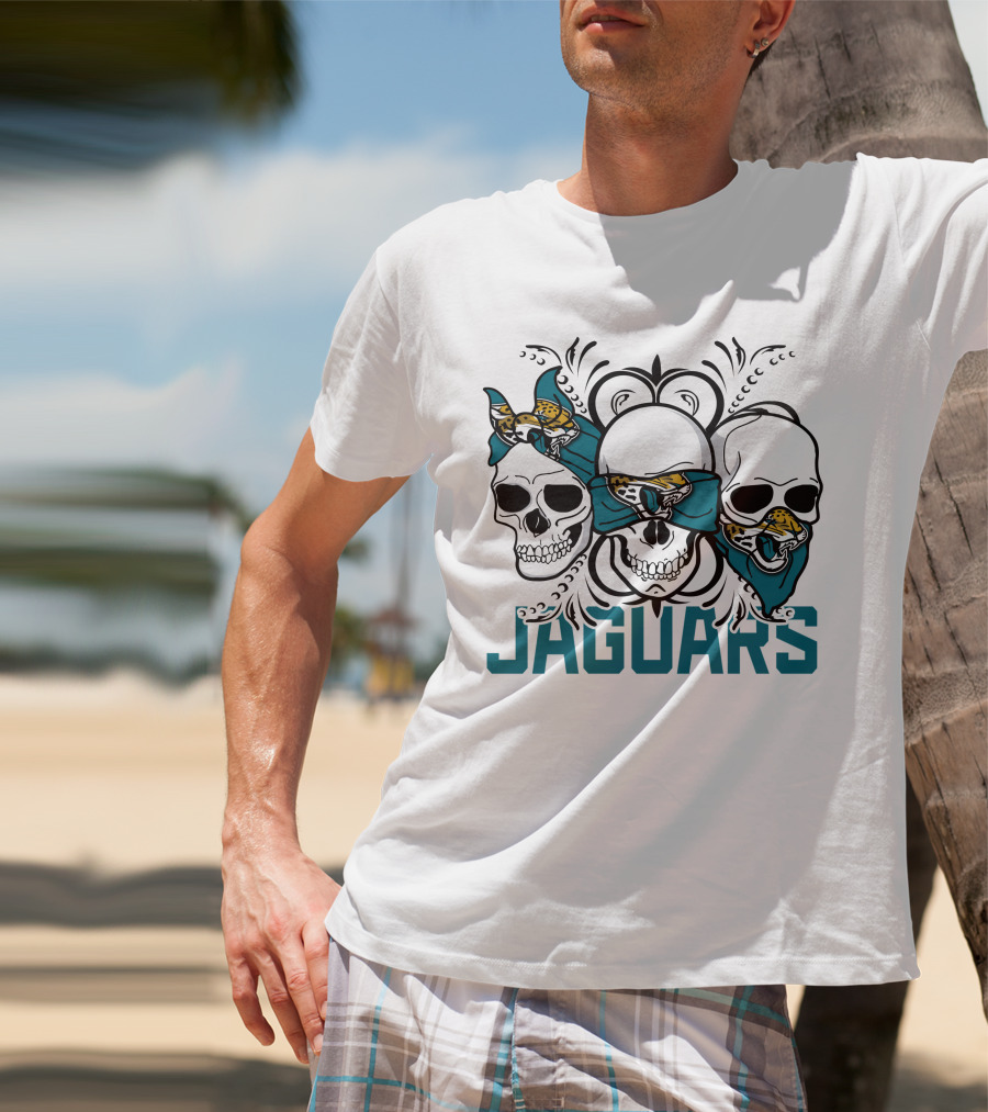 Jacksonville Jaguars Three Skull Teal Bandana T-Shirt