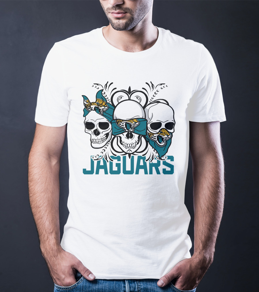 Jacksonville Jaguars Three Skull Teal Bandana T-Shirt