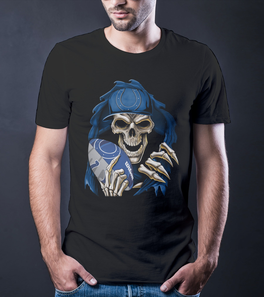 Skullbong Indianapolis Colts Skeleton Football Fan Official Wilson Ball T-Shirt