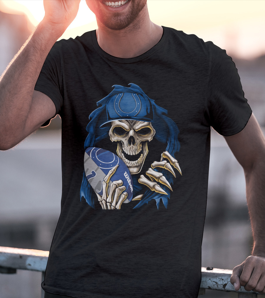 Skullbong Indianapolis Colts Skeleton Football Fan Official Wilson Ball T-Shirt