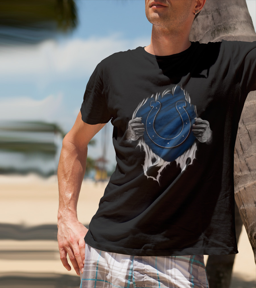 Ripped Indianapolis Colts Logo Blue And White T-Shirt