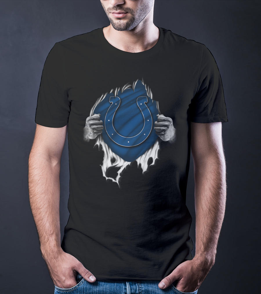 Ripped Indianapolis Colts Logo Blue And White T-Shirt