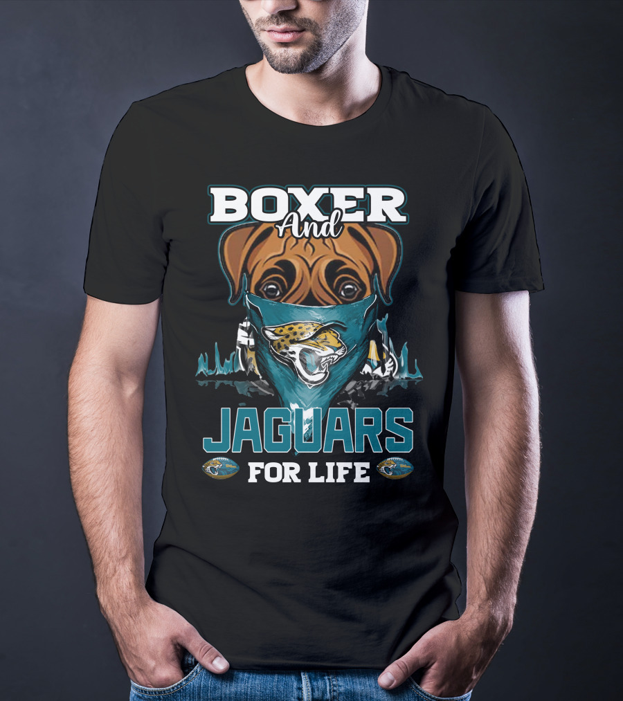 Boxer And Jaguars For Life Jacksonville Jaguars T-Shirt