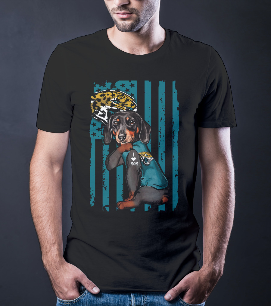 Dachshund I Love Mom Jacksonville Jaguars Helmet T-Shirt