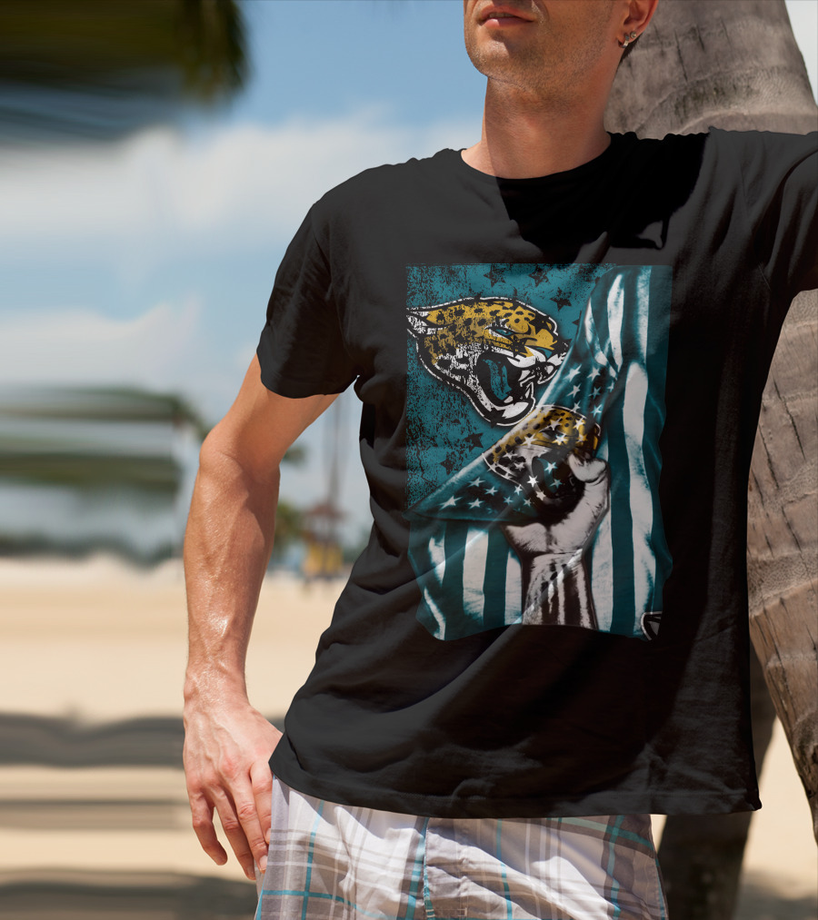 Jacksonville Jaguars Flag With Bold Jaguar Logo And Teal Stripes T-Shirt