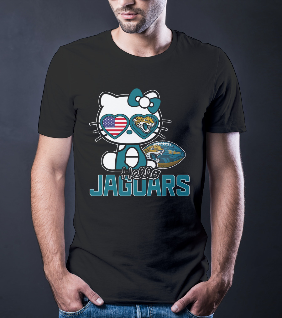 Hello Kitty Jacksonville Jaguars American Flag Football Wilson Ball T-Shirt