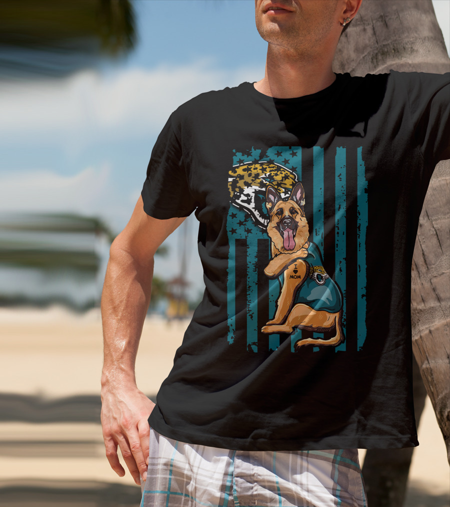 German Shepherd With Jacksonville Jaguars Tattoo And Flag Background T-Shirt