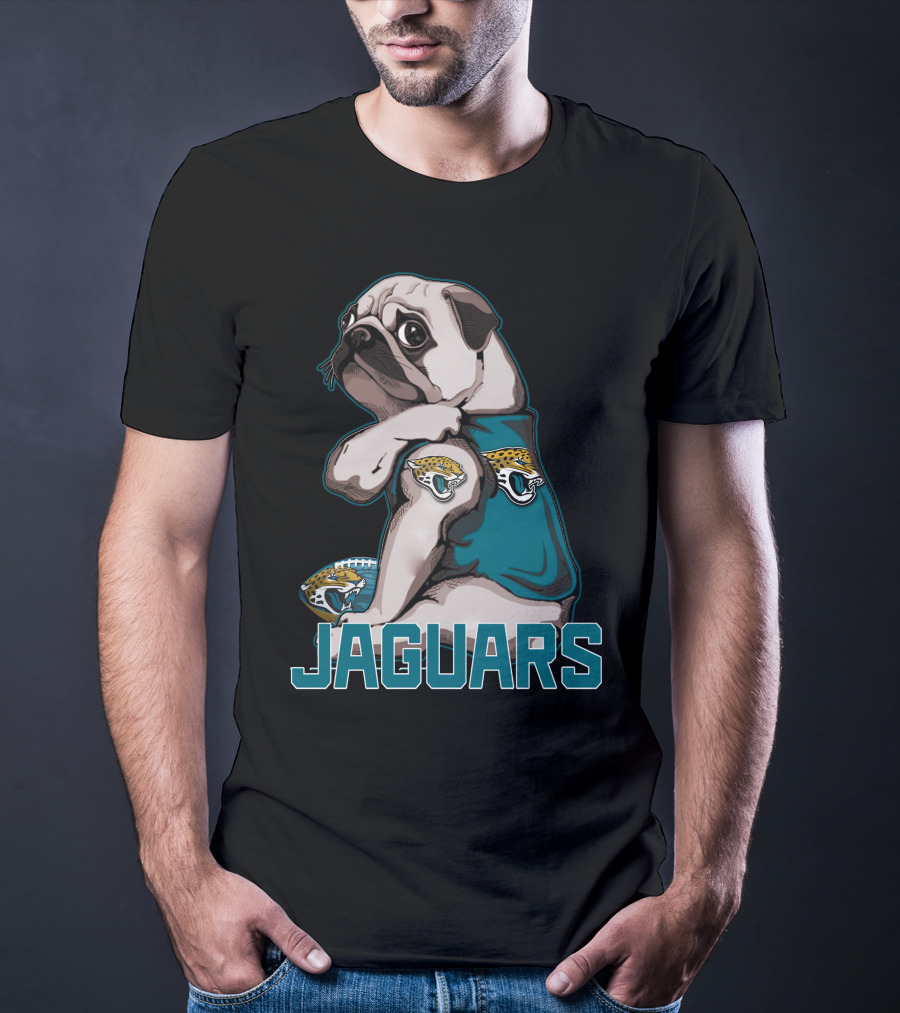 Jaguars Pug Wearing Jacksonville Logo Shirt With Team Football T-Shirt