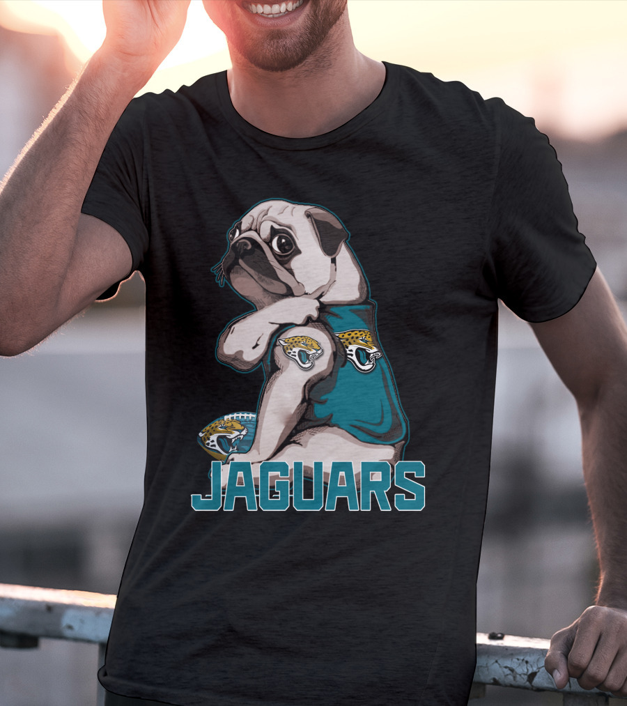 Jaguars Pug Wearing Jacksonville Logo Shirt With Team Football T-Shirt