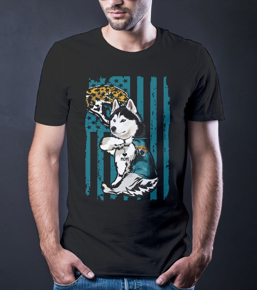 Siberian Husky Jacksonville Jaguars I Love Mom T-Shirt