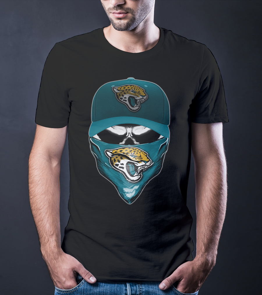 Skull With Jacksonville Jaguars Logo And Bandana T-Shirt