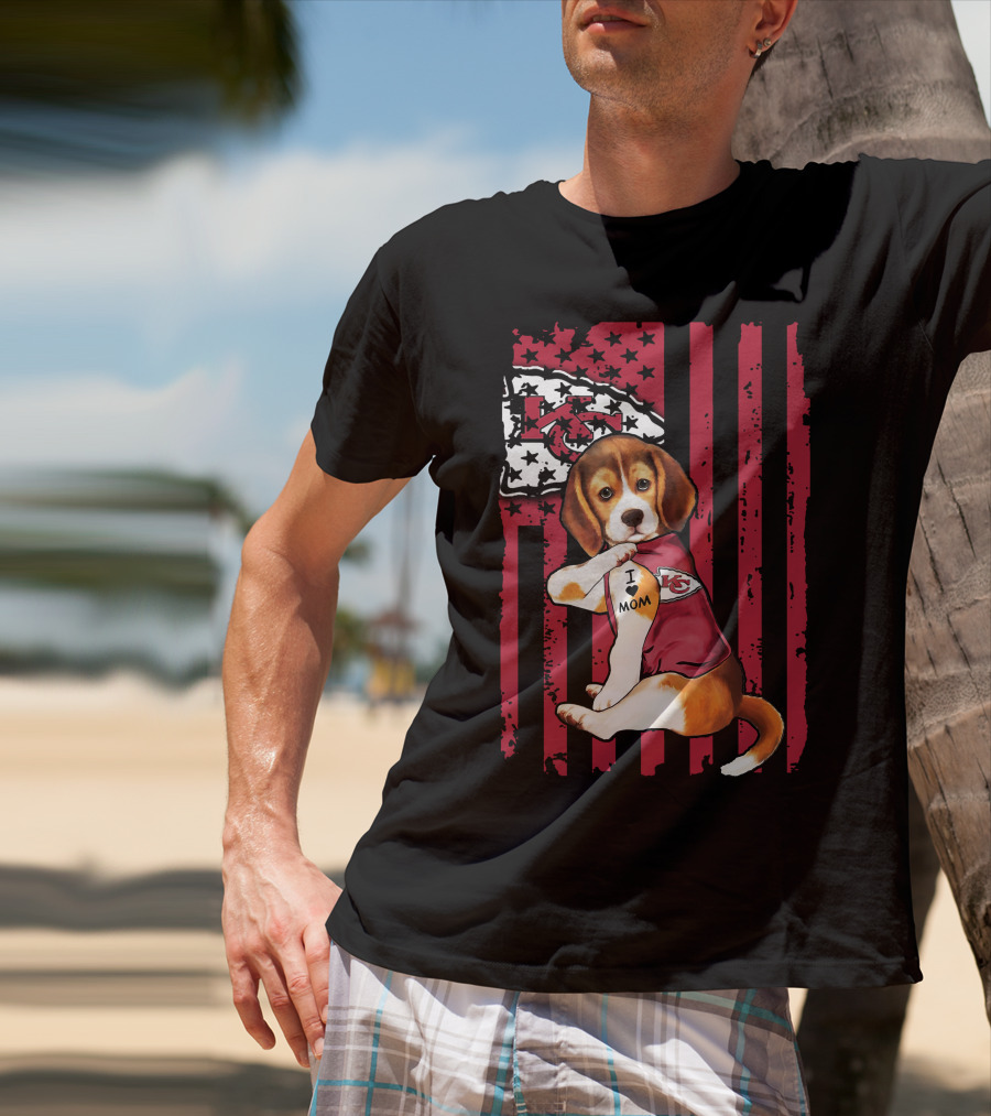 Beagle I Love Mom Kansas City Chiefs USA Flag T-Shirt