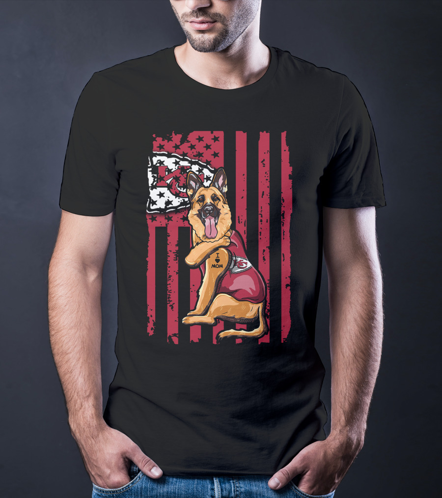 German Shepherd Kansas City Chiefs Flag I Love Mom T-Shirt