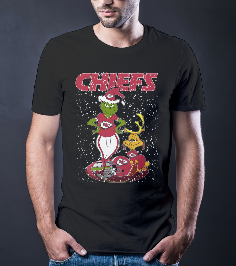 Grinch Chiefs Kansas City Christmas Snow Football T-Shirt