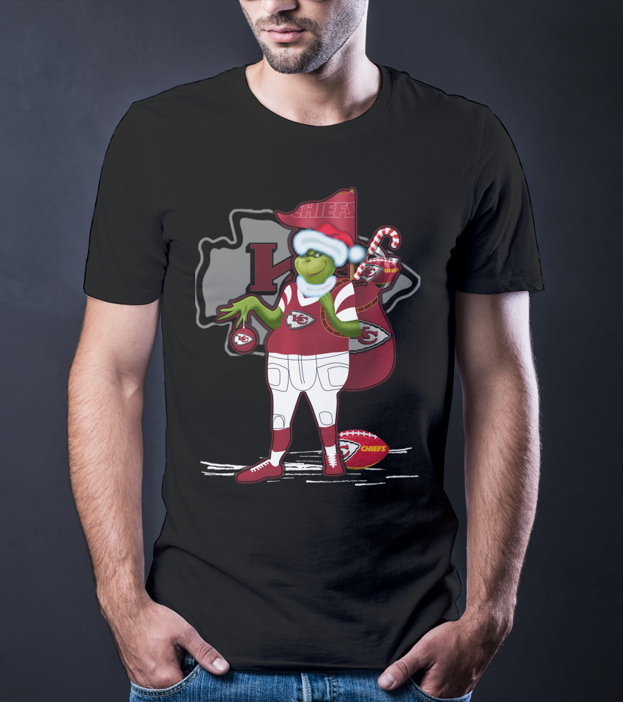 Grinchxmas Kansas City Chiefs Santa Football Holiday T-Shirt