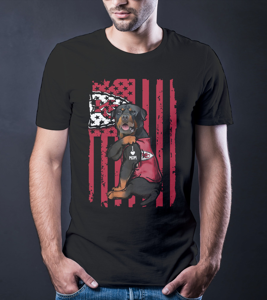 Rottweiler I Love Mom Kansas City Chiefs Flag T-Shirt