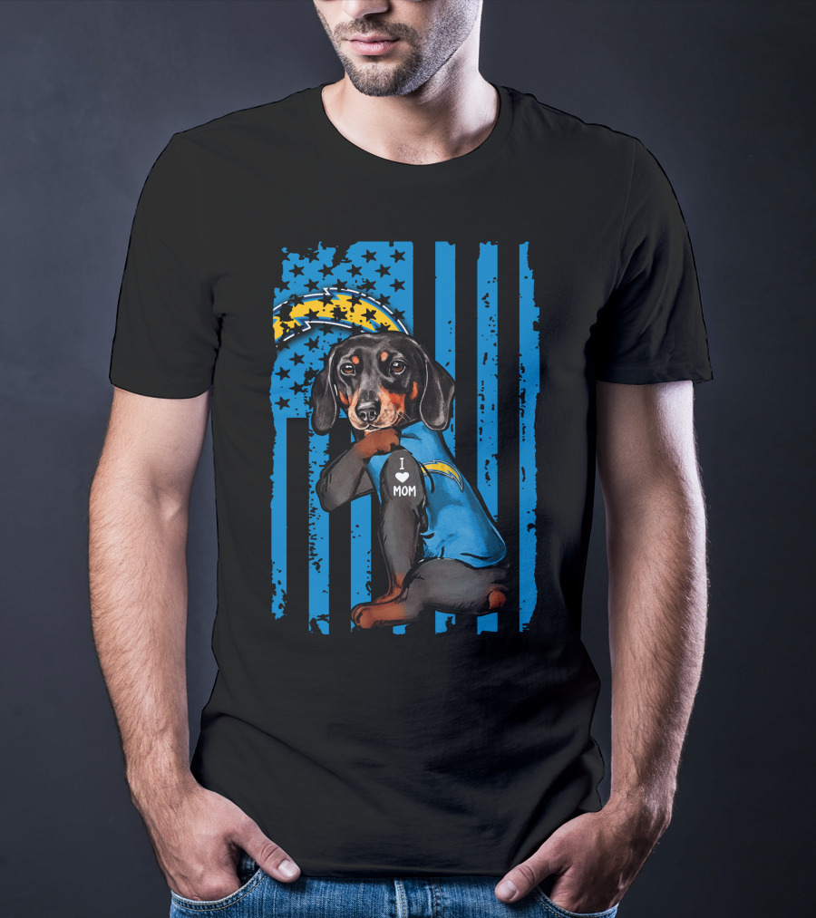 Dachshund I Love Mom Los Angeles Chargers T-Shirt
