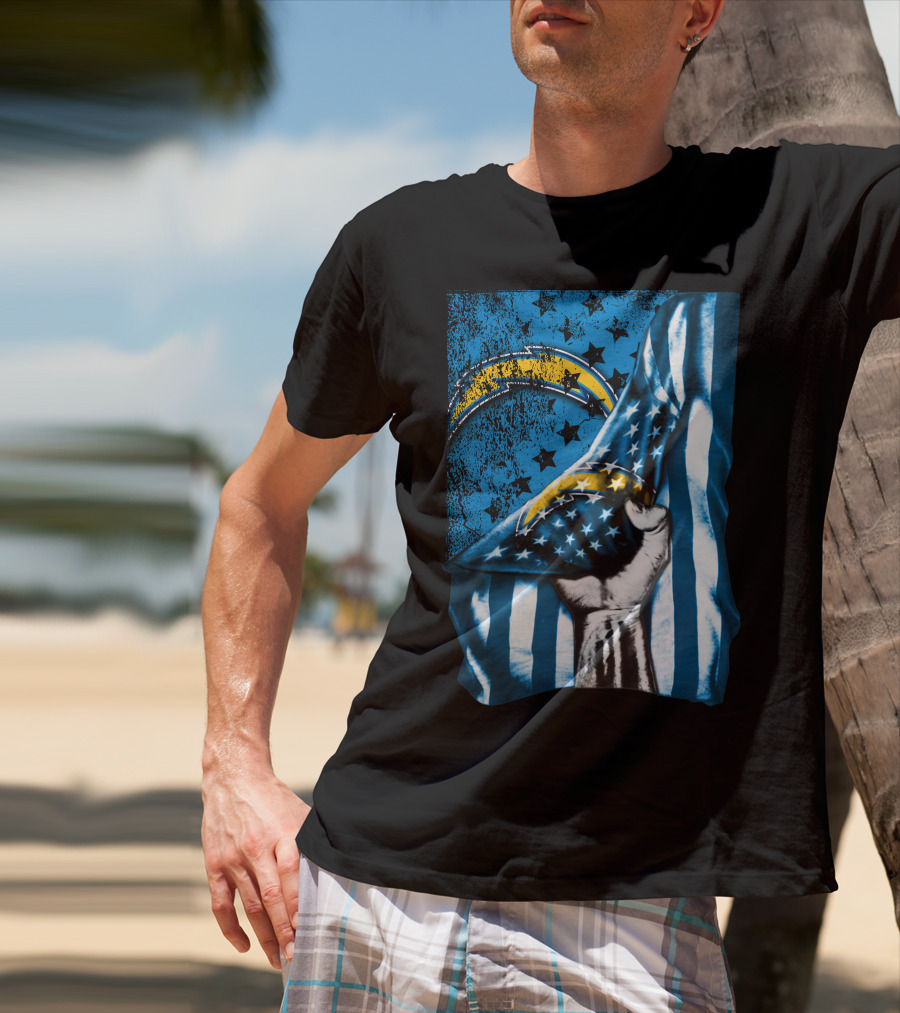Los Angeles Chargers American Flag Fist Power Stars T-Shirt