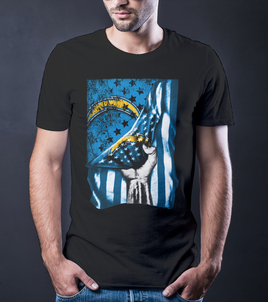Los Angeles Chargers American Flag Fist Power Stars T-Shirt