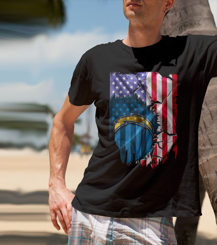 American Flag Los Angeles Chargers Logo Fusion T-Shirt