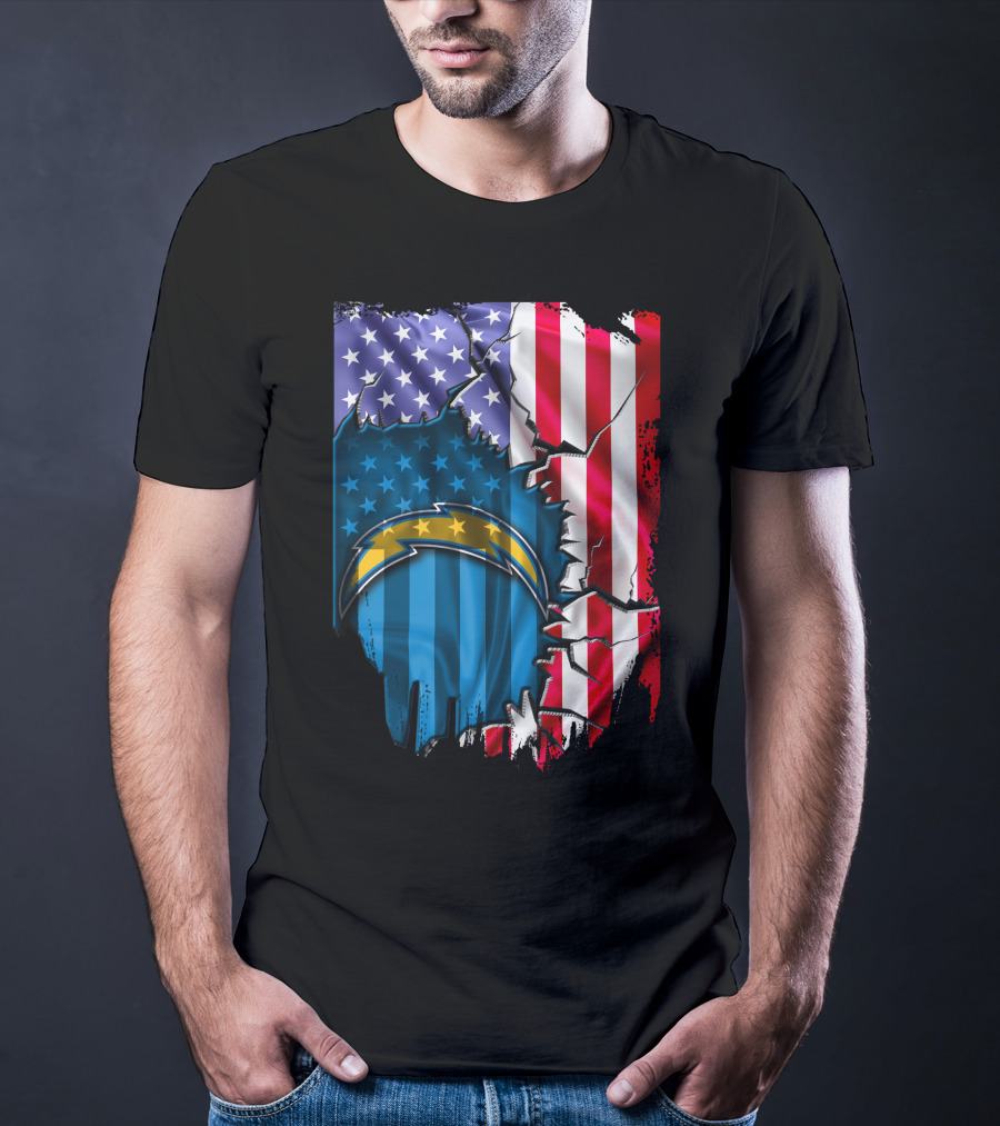 American Flag Los Angeles Chargers Logo Fusion T-Shirt